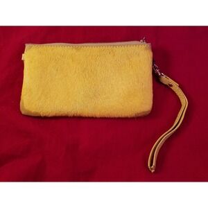 Monserat De Lucca Yellow Calf Hair Leather Wristlet Clutch Bag Card Slots